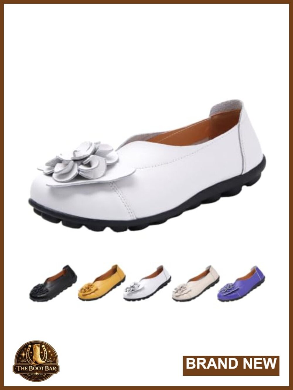 Women's Leather Slip On Loafers Bow Flower Flat Handmade Shoes